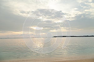 Lombok and Gili Air islands, overcast, cloudy day, sky and sea. Sunset, sand beach