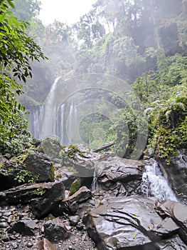 Lombok - Sendang Gile waterfall two days after a strong earthquake