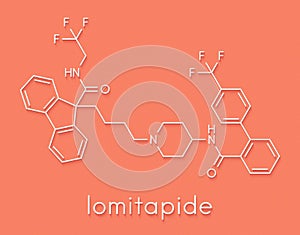 Lomitapide cholesterol lowering drug molecule. Used in treatment of homozygous familial hypercholesterolemia. Skeletal formula.