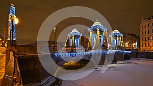 Lomonosov Bridge in St Petersburg winter night