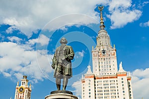 Lomonosov monument and building of Moscow state University