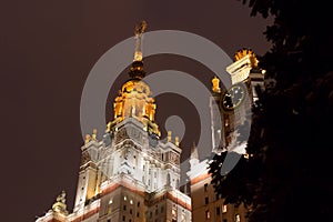 Lomonosov Moscow State University at winter. MGU. The Sparrow Hills. Russia.