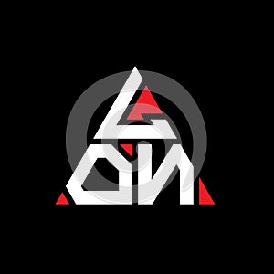 LON triangle letter logo design with triangle shape. LON triangle logo design monogram. LON triangle vector logo template with red