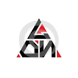 LON triangle letter logo design with triangle shape. LON triangle logo design monogram. LON triangle vector logo template with red