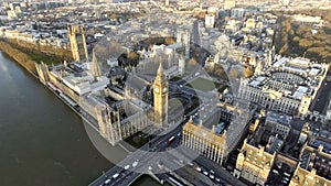 London Aerial Cityscape with Landmarks Thames, Big Ben Clock Tower photo