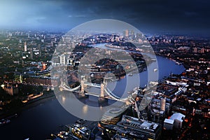 London aerial view with Tower Bridge