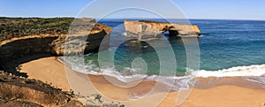 Panoramic view of the London Arch formerly London Bridge on a glorious morning, Port Campbell National Park, Victoria, Australia photo