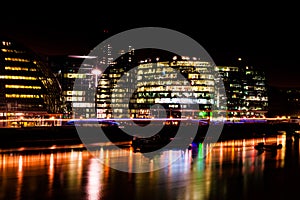 London on the banks of the Thames. Night panoramic view downtown Skyline