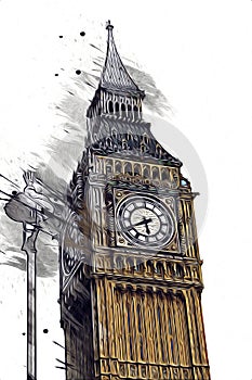 London big ben art drawing sketch illustration fun design vintage retro