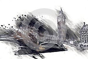 London big ben art drawing sketch illustration fun design vintage retro