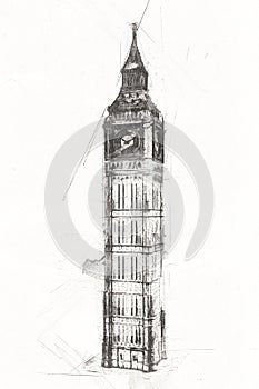 London big ben art drawing sketch illustration fun design vintage retro