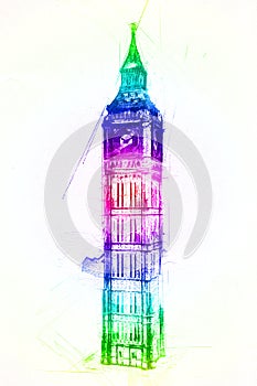 London big ben art drawing sketch illustration fun design vintage retro