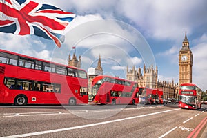 London with BIG BEN, DOUBLE DECKER BUS in England, UK photo