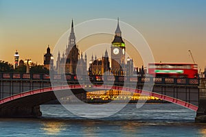 London, Big Ben and Houses of Parliament at dusk