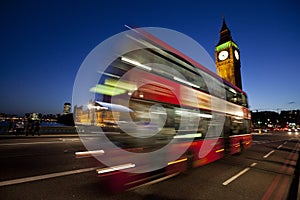 London Big Ben and red bus at night