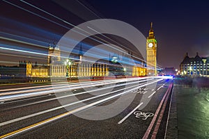 London Big Ben and traffic on Westminster Bridge