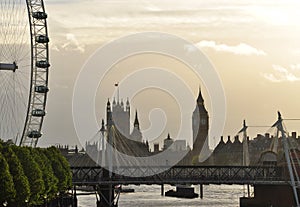 London, Britain. River Thames and Houses of Parliament