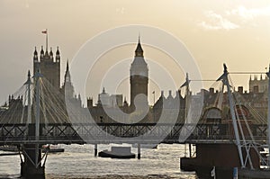 London, Britain. River Thames and Houses of Parliament