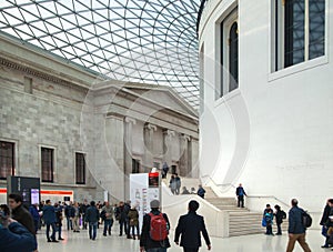 London. British museum interior of main hall with library building in inner yard