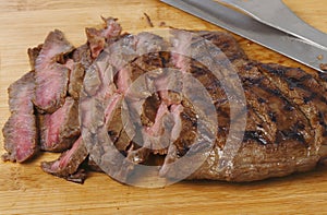 London broil sliced on a board