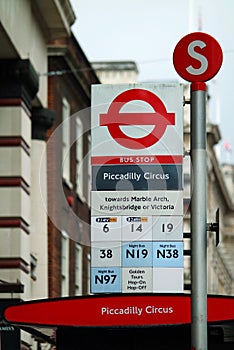 London Bus Stop at Piccadilly Circus