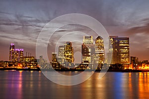 London Canary Wharf cityscape at night