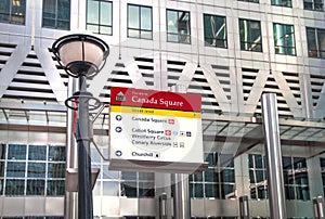 London, Canary Wharf and sign post