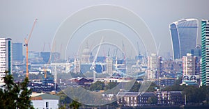 London city of building cranes from Greenwich hill