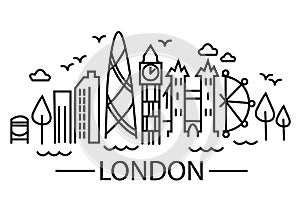 London city black lineart on transparent background
