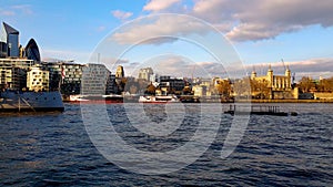 London city with River Thames and HMS Belfast Imperial War Museum in England, United Kingdom.