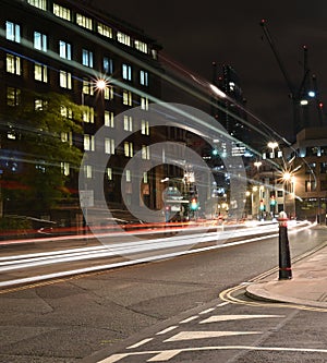 London city road night scene, night car rainbow light trails