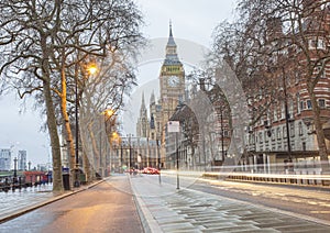 London city scene with red bus and Big Ben
