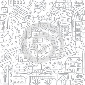 London. City seamless pattern Roads, houses, river