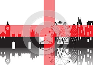 London city silhouette skyline with England flag