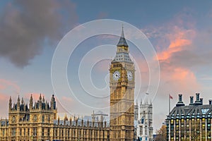 London city skyline with Big Ben and Houses of Parliament, cityscape in UK