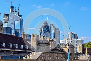 London Cityscape with The City (Financial District) and Old Buildings