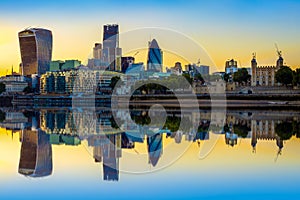 London Cityscape at Sunset with Reflection