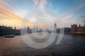 London Cityscape from Westminster Bridge at sunrise. London, UK