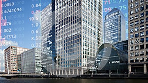 London docklands skyline with data and code photo