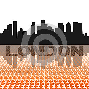 London docklands skyline reflected with pound symbols illustration photo