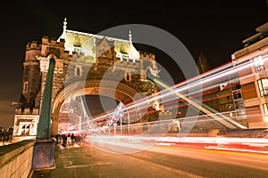 London Double Decker Bus Light Trails on Tower Bridge Road at Night