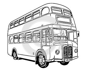 London double-decker modern bus pencil drawing with front view.