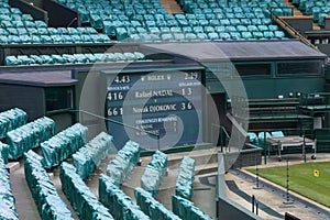 London, England - Aril 5, 2012: Wimbledon tennis stadium. Tennis centre court with empty seats in London, England