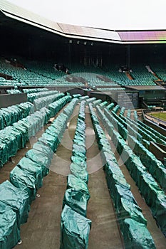 London, England - Aril 5, 2012: Wimbledon tennis stadium. Tennis centre court with empty seats in London, England