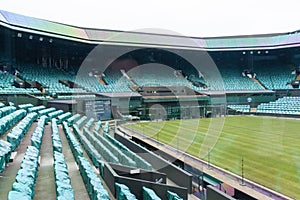 London, England - Aril 5, 2012: Wimbledon tennis stadium. Tennis centre court with empty seats in London, England