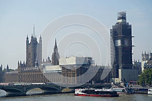 Aerial view of London with Westminster Bridge, Big Ben and the Houses of parliament in the dis