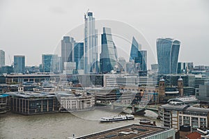 London, England - The bank district of central London with famous skyscrapers and other landmarks