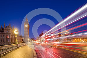 London, England - Big Ben and Houses of Parliament taken from the middle of Westminster Bridge at dusk