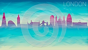 London England City Europe Skyline Vector Silhouette. Broken Glass Abstract Geometric Dynamic Textured. Banner Background. Colorfu