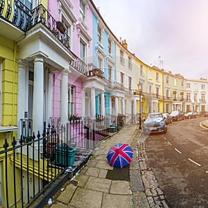 London, England - Colorful Victorian houses of Primrose hill witLondon, England - Colorful Victorian houses of Primrose hill with